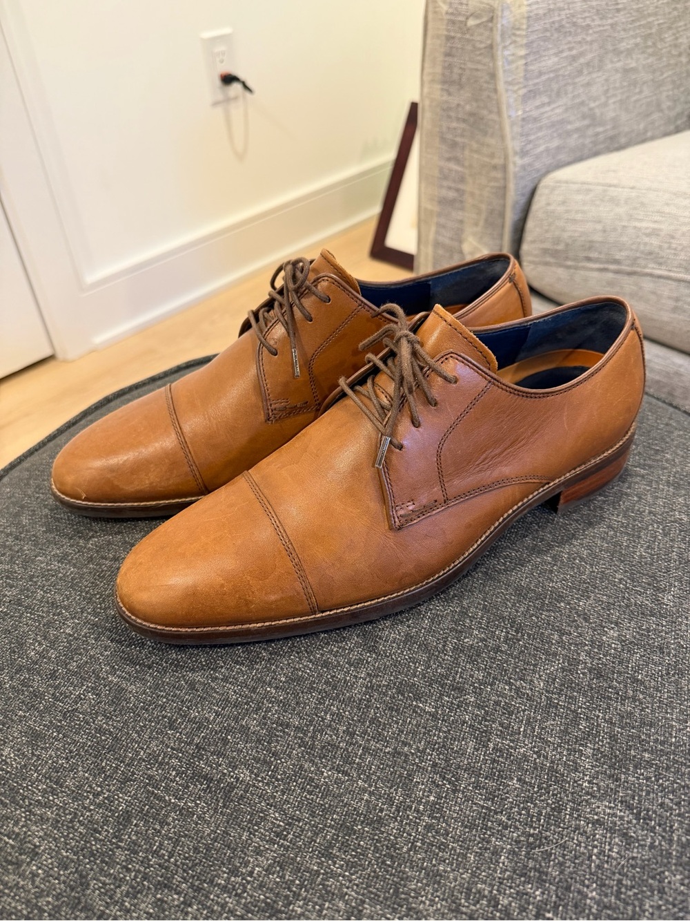 Cole Haan Men's Tan Cap-Toe Derby Leather Shoes